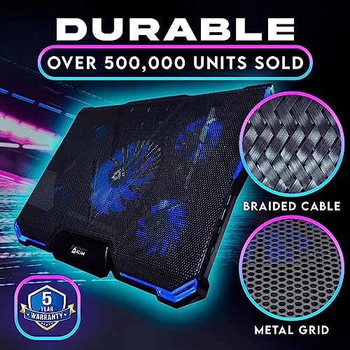 Klim Cyclone Laptop Cooling Pad With 5 Quiet Fans - New 2023 - Gaming Laptop Cooling Pad - Stable Laptop Stand With Fan - Compatible Up To 17"- 5 Year Warranty - Pc Mac Ps5 Ps4 Xbox One - Black Blue #TOP6