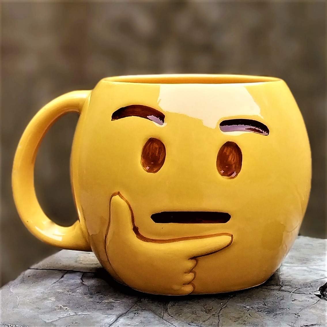 Weird Wolf Thinking Face Emoji Coffee Mug, 350 mL, Yellow