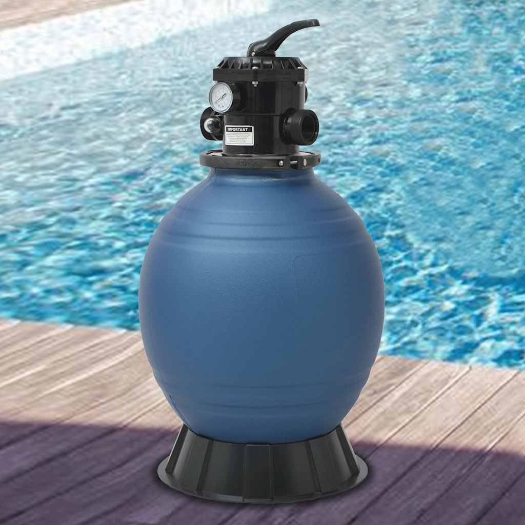 Filtro de arena para piscina con válvula de 6 vías azul PE 460 mm diámetro 50 PSI 9 m³/h caudal 48 mm conector para piscina limpieza y cuidado del agua