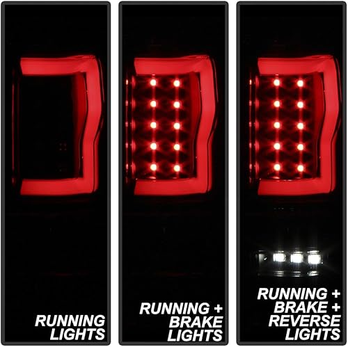 Miniatura 7 de ACANII - Para Ford F150 Styleside Pickup 2004-2008, carcasa negra, lente ahumada, luces traseras de tubo LED, lámparas de freno izquierda+derecha