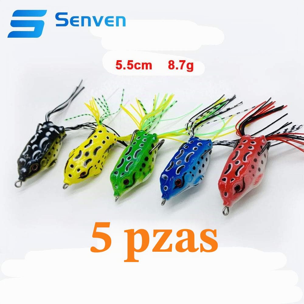 Cebo Rana Trueno de Manivela, Anzuelo de Ojo 3D, Pesca Suave - 5 Piezas