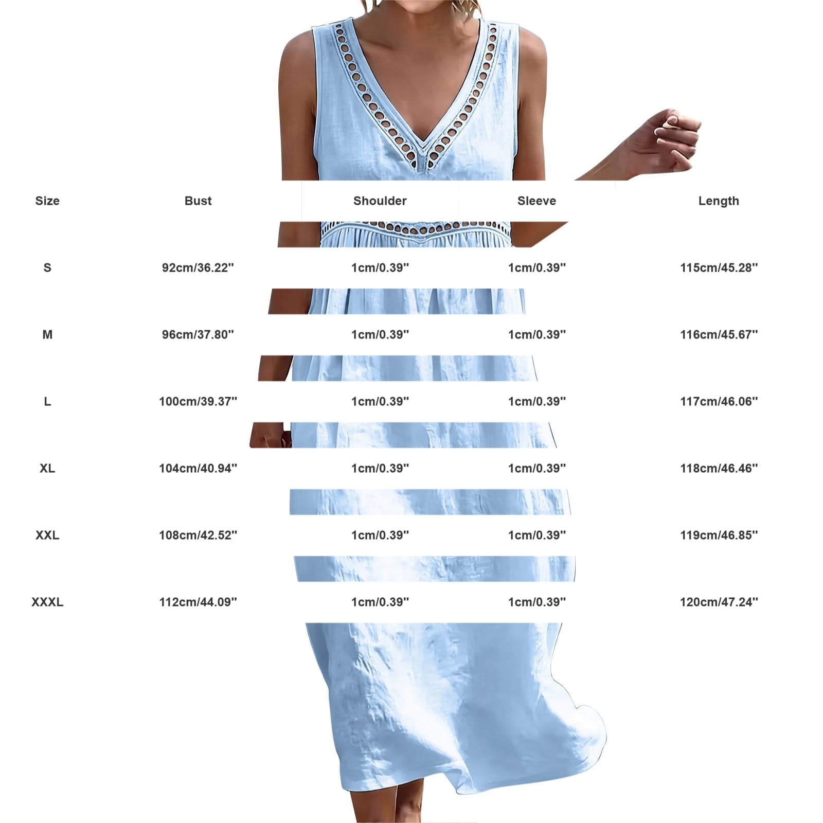 Generico Vestidos Largos Mujer Elegante Curvy Vestidos Sin Mangas Elegante | Vestido de playa casual suave de color liso vestido de cuello en V Boho Chic Ligero Ropa Transpirable Suelto Vacaciones Playa