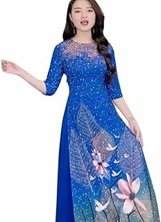 Hoadinh Vietnamese Traditional Ao Dai Makes Woman Elegant and Beautiful. Soft and Stretchy Japanese Silk 3D Print Pattern - Buy now