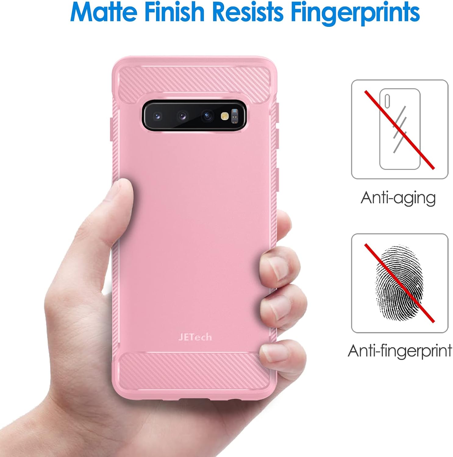 JETech Slim Fit Case for Samsung Galaxy S10 (NOT for Plus +), Thin Phone Cover with Shock-Absorption and Carbon Fiber Design (Pink)