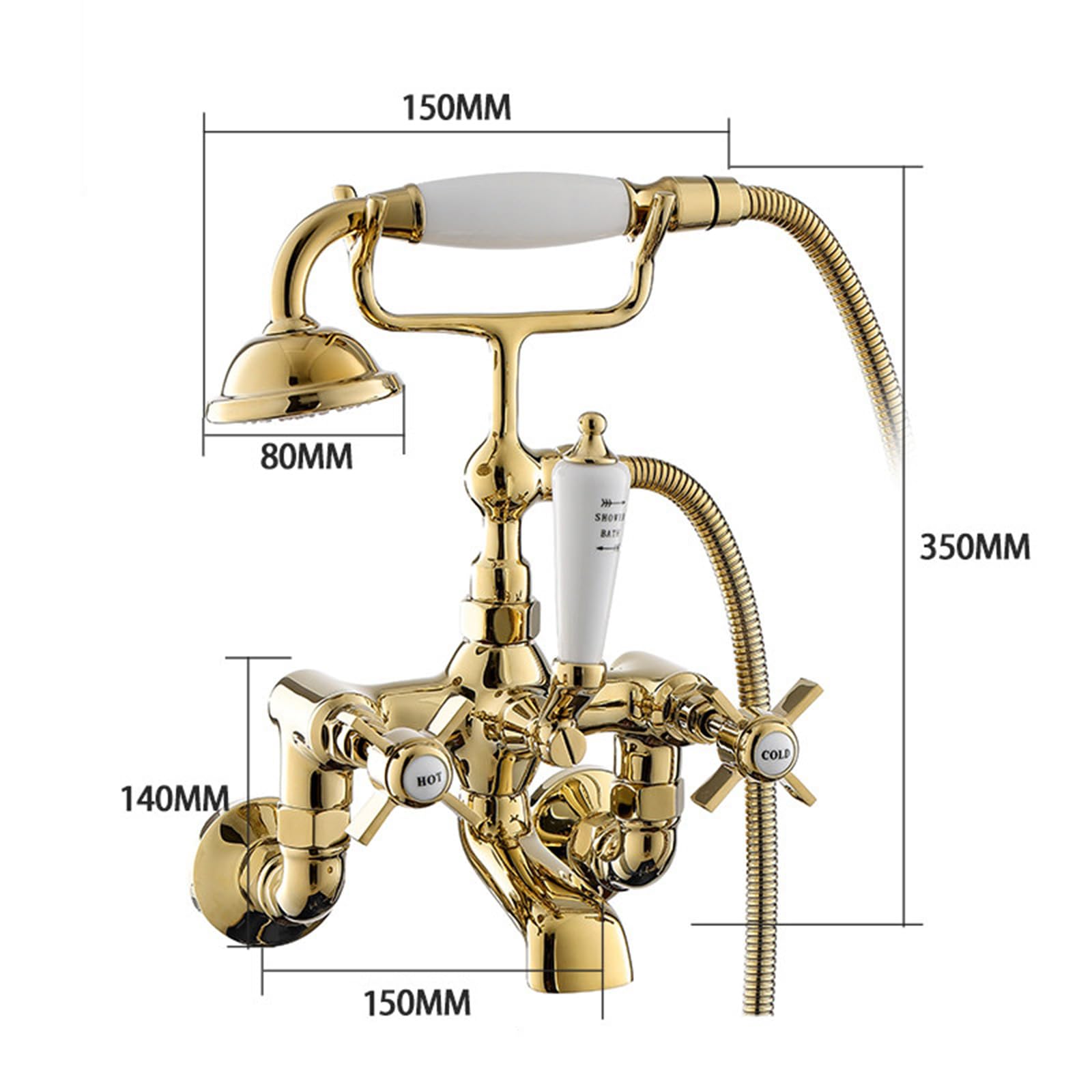 Generico Miscelatore Tradizionale per Vasca da Bagno a Parete da 150 Mm Rubinetto Miscelatore per Vasca E Doccia Maniglie per Rubinetto Rubinetto A Doppia Leva per Vasca Oro