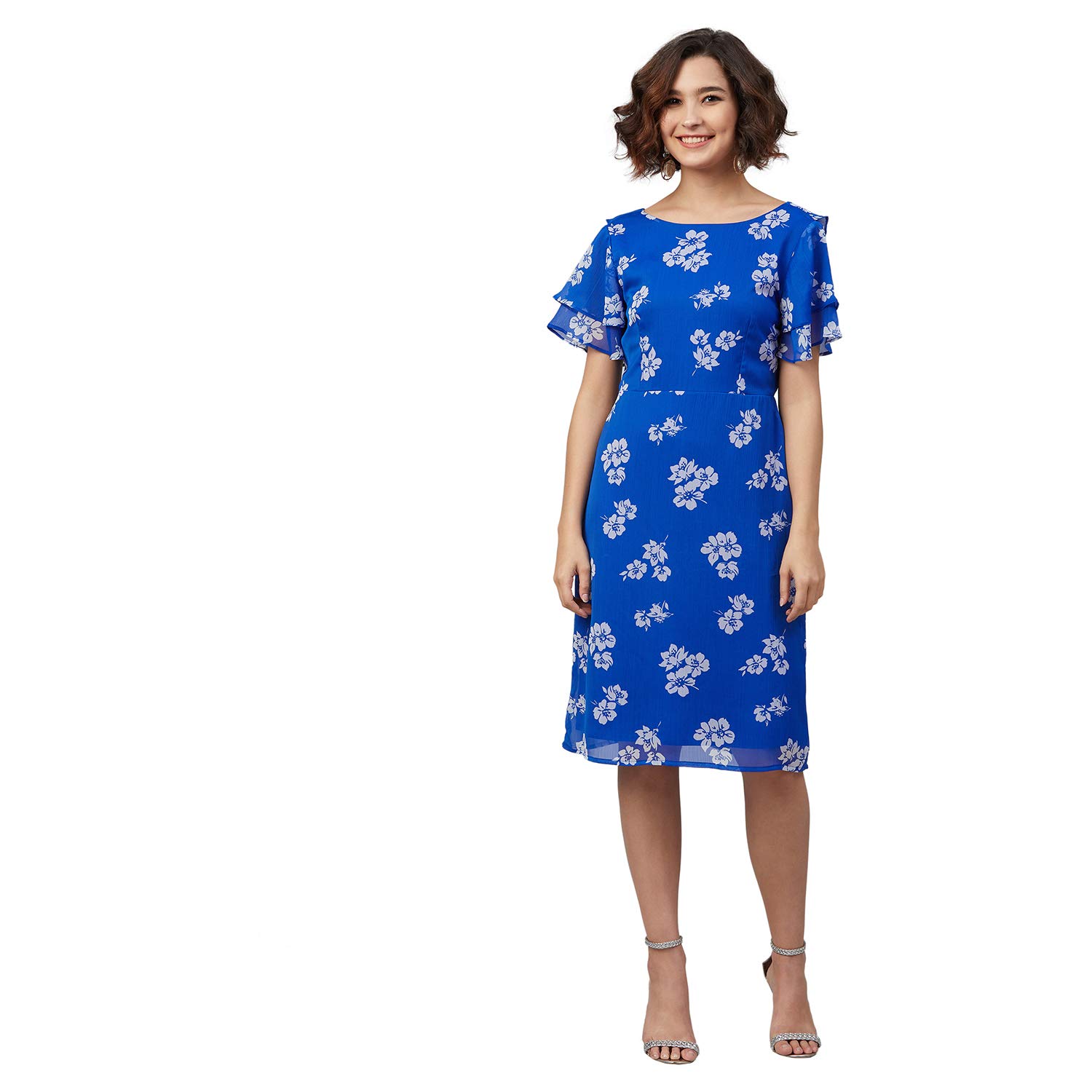 Rare Women's Chiffon A-Line Knee-Length Casual Dress (Ep7032_Blue_X-Large)