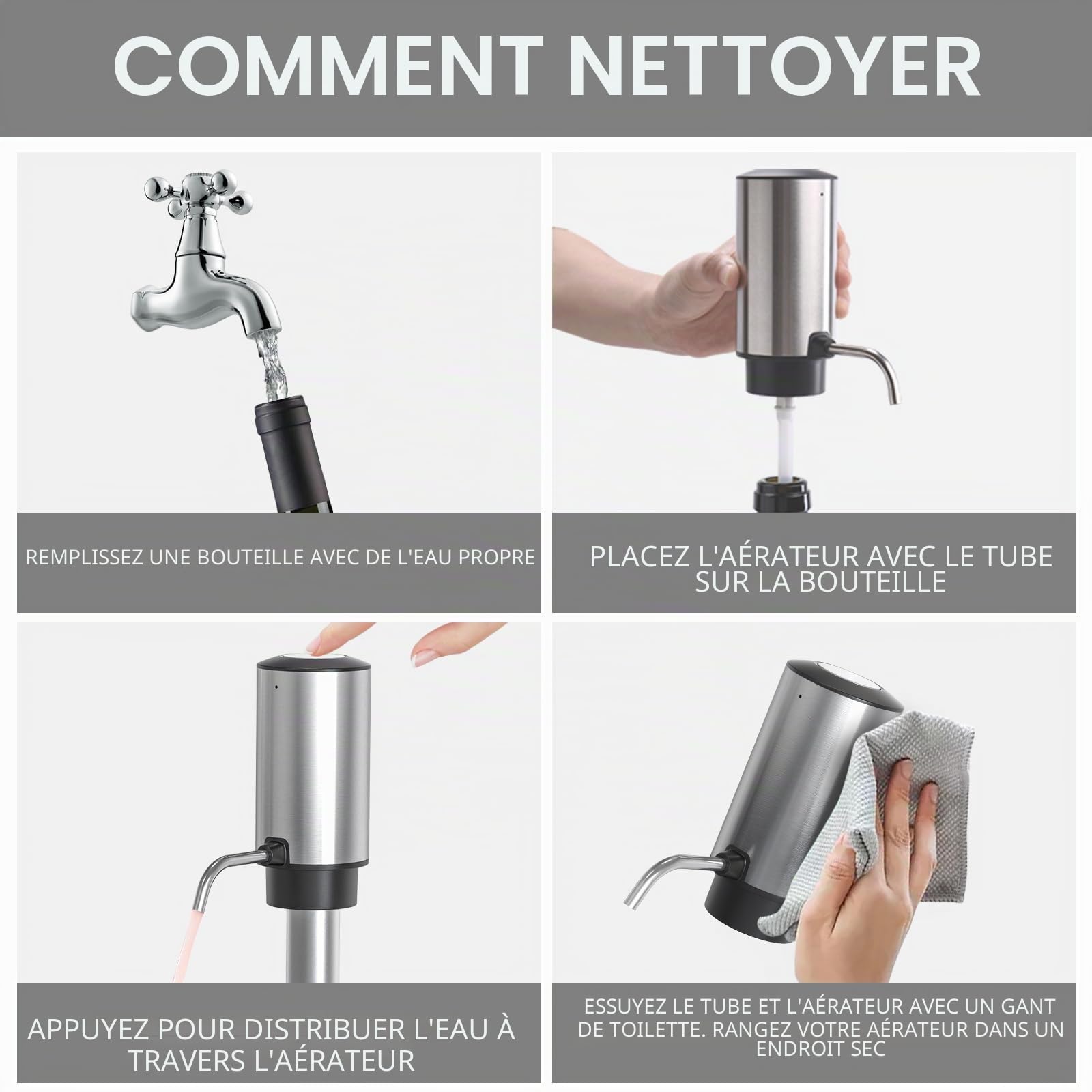 CIRCLE JOY Ensemble de Tire Bouchon Électrique 4-en-1 avec Ouvre Bouteille Rechargeable, Verseur Rechargeable, Coupe-Capsule et Bouchon à Vin sous Vide, Ensemble Cadeau pour Amateurs de Vin, Argent