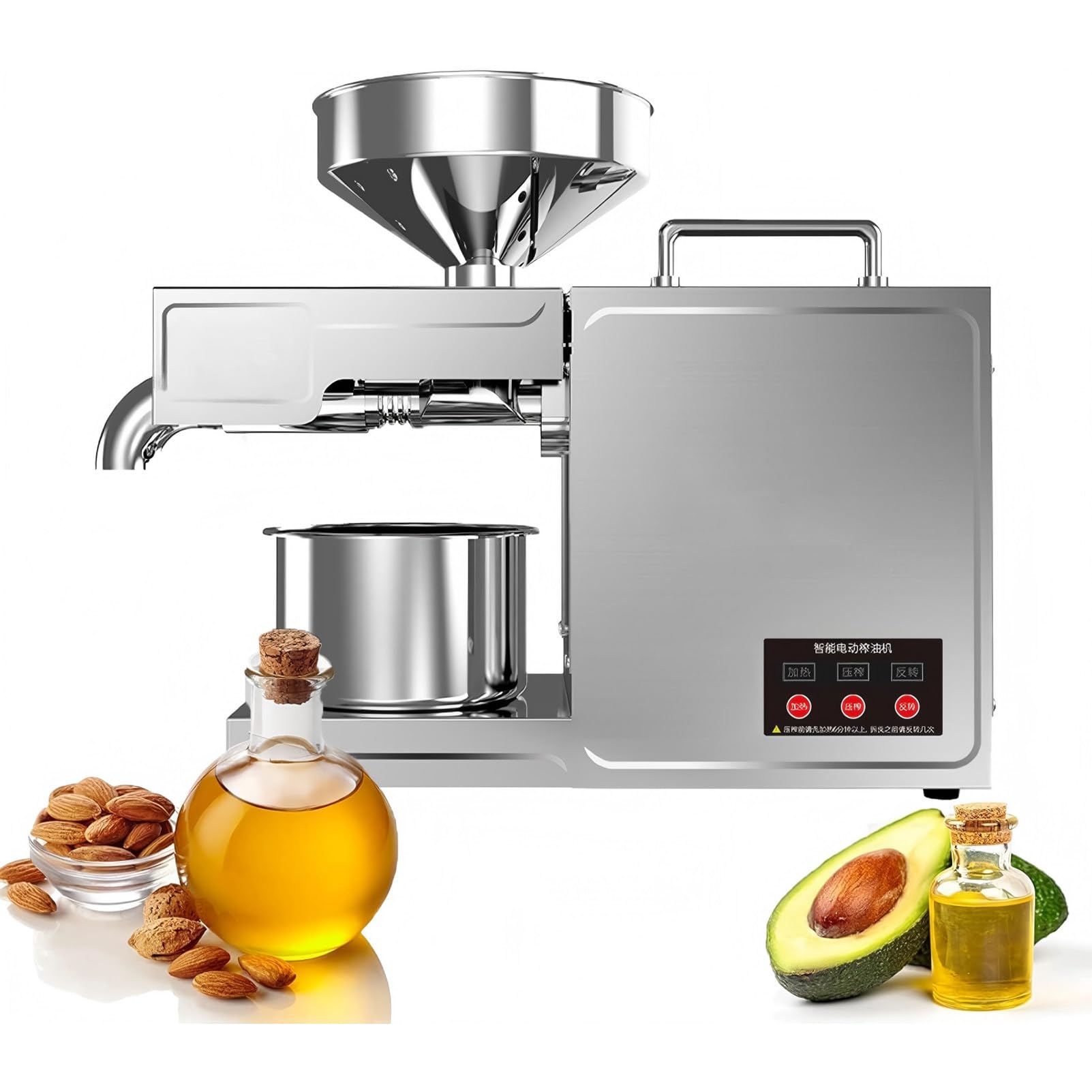 PweKzxt Automatic Oil Extractor,Food Grade Electric Hot/Cold Nut Seed Extractor,Commercial Stainless Steel Oil Press Machine, for Peanut, Almond, Sesame, Sunflower Seeds