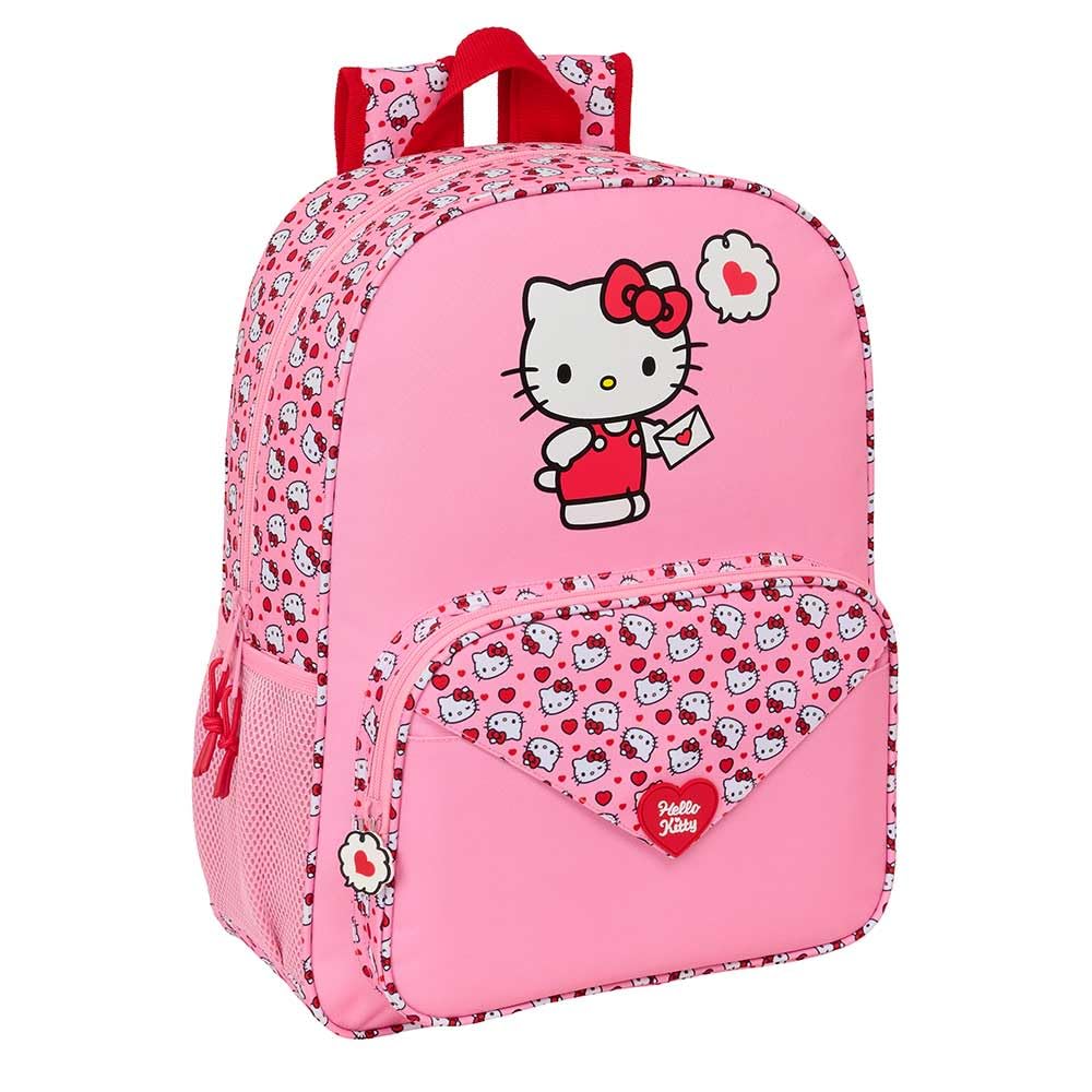 Safta | Mochila Escolar Hello Kitty Adaptable a Carro, Ergonómica y Acolchada, Doble Tirador en Cremallera Principal, Bolsillo Frontal Gran Formato, Laterales Portabotellas, Medidas 33x14x42 cm