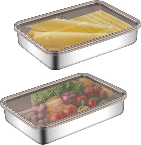 Recipiente de queso para refrigerador, recipientes de almacenamiento de queso de acero inoxidable con tapas, hermético, para refrigerador,