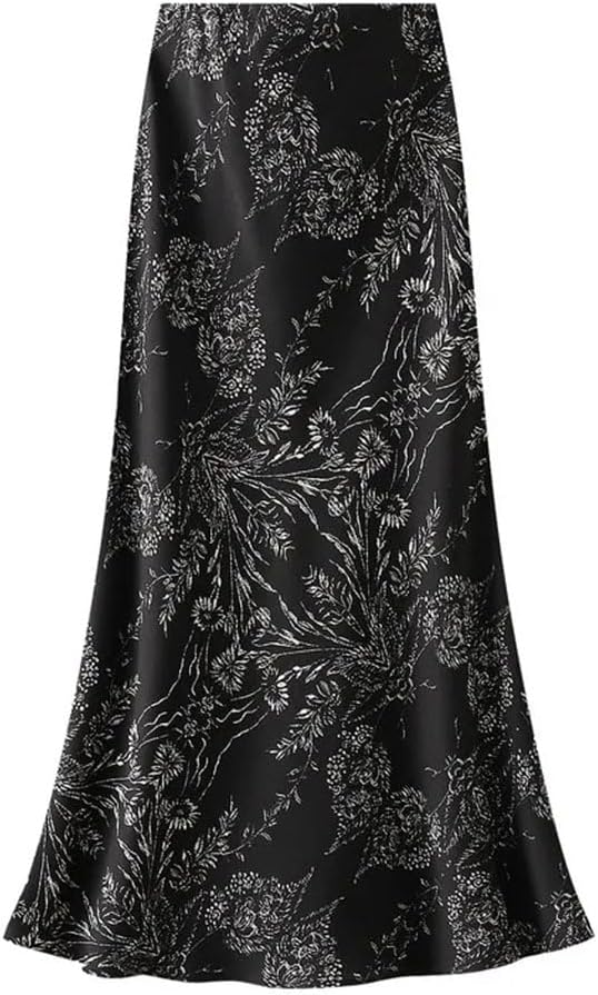 Women's Floral Print High Waist Vintage A-Line Midi Skirt