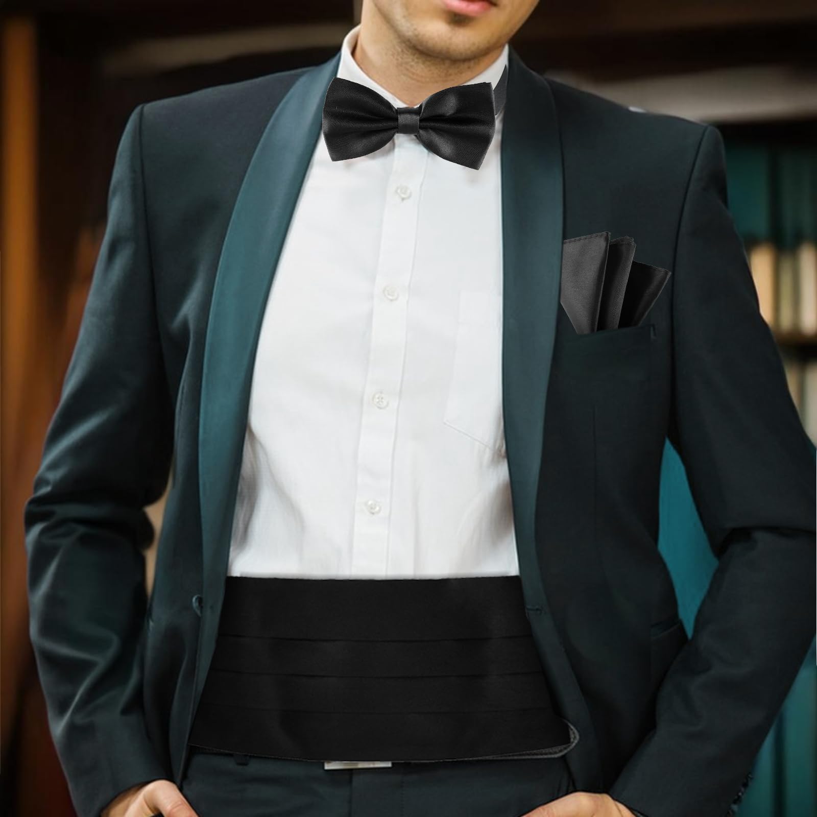 Kummerbund Schwarz Satin Kummerbund Herren für Satin Hemd Herren Formelle Veranstaltungen Breit Halloween Verstellbar Kummerbunde mit Gummiband für Hochzeit Abschlussbälle