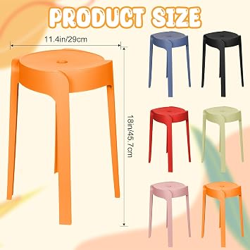 Nosiny 6 Pack Plastic Stackable Stools 18 Inch Portable Nesting Stack Stools Round Colorful Backless Bar Seating for Home Party Office