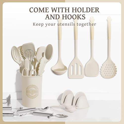 Miniatura 7 de Kikcoin Juego de 43 utensilios de cocina grandes, juego de utensilios de cocina de silicona, apto para lavavajillas, juego de utensilios de cocina