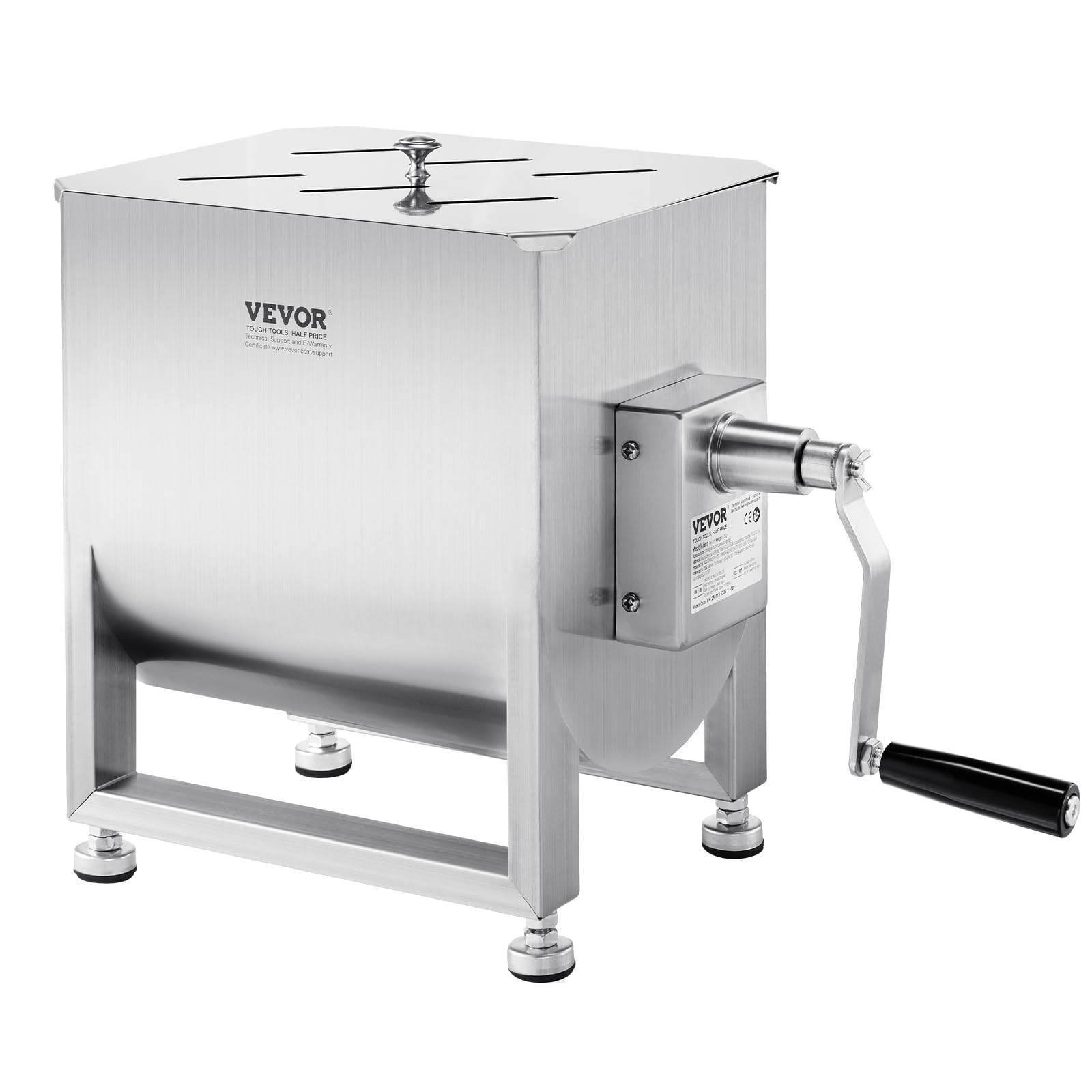 VEVOR manueller Fleischmischer 30 L Fleischverarbeitungsgerät (maximales Mischen von 20,4 kg Fleisch), Fleischmischer aus Edelstahl, Wurstmischer mit Untersetzungsgetriebe, Handmixer für Hackfleisch