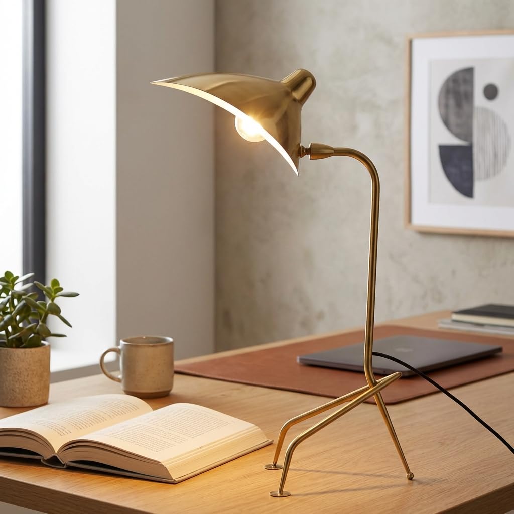 BARCELONA LED Lámpara de Mesa MEL SMALL Dorada, Estilo Industrial Vintage y Moderno, Minimalista y Escultural, para Comedor, Sala, Dormitorio, Escritorio y Decoración Contemporánea