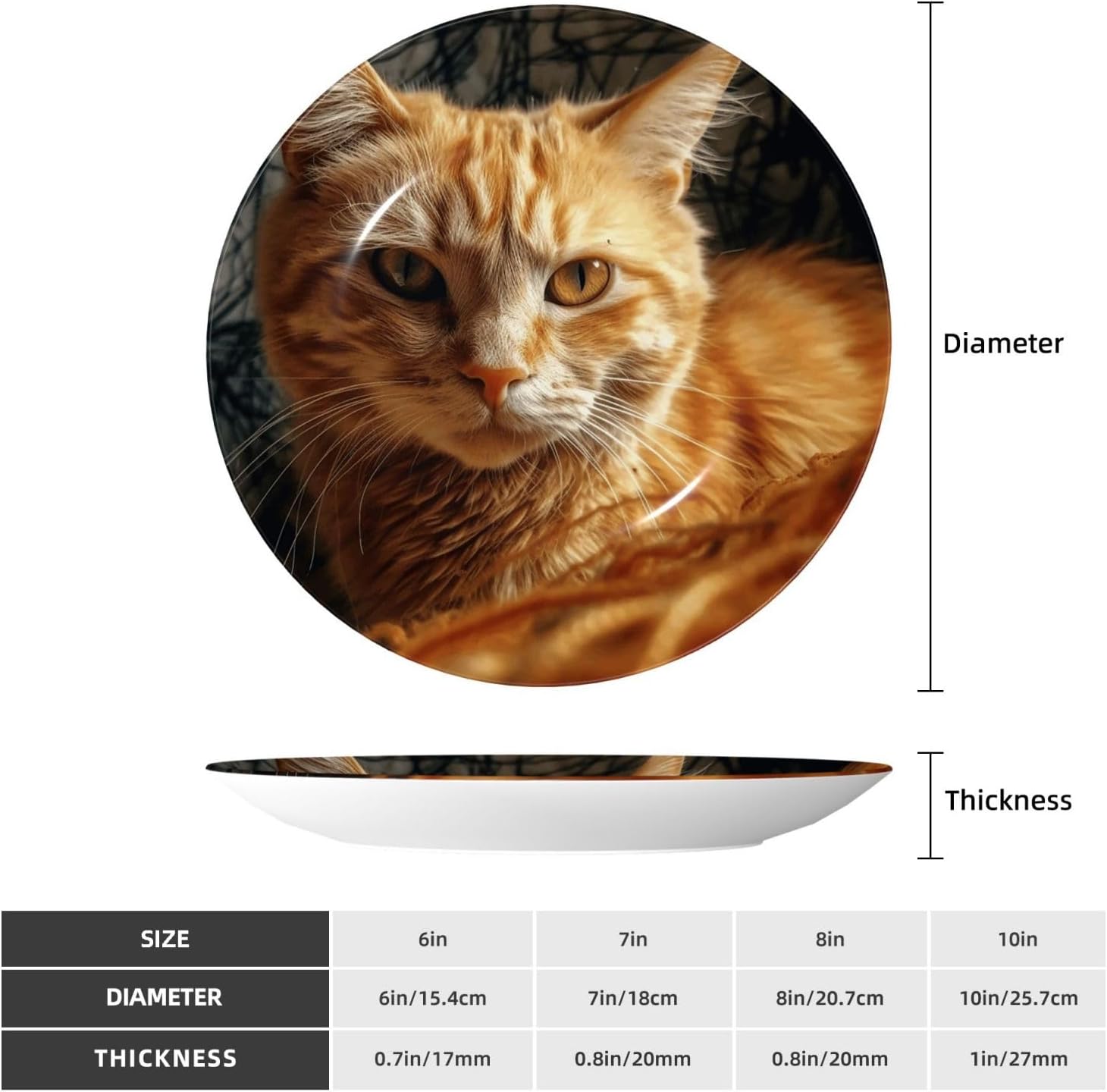 Bone China Decorative Plate with Display Orange Kitten Ceramic Plates Crafts Art Decor Dessert Plate Ceramic Ornament Porcelain Plates for Living Room Kitchen Table Home Decor
