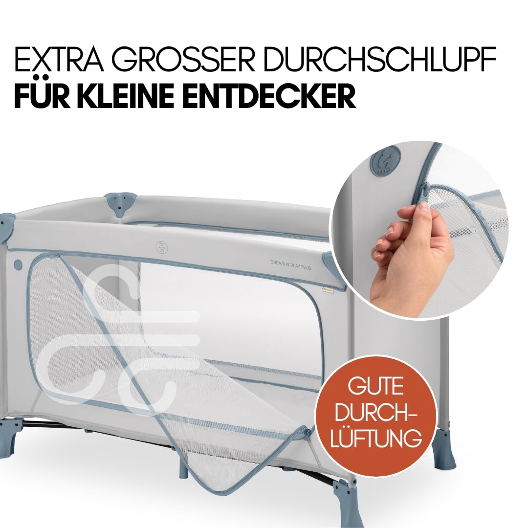 hauck Kinderreisebett Dream N Play Plus – XXL Zubehörpaket mit Matratze, Spielzelt & Insektenschutz, faltbar & klappbar, Tasche & großem Eingang – Dusty Blue