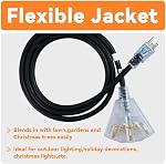 EP 15 Ft Outdoor Extension Cord,12/3 SJTW,3 Electrical Power Outlets,Black | 12 Gauge Heavy Duty Lighted Power Cord 15A 125V 1875W,3 Outlet,Weatherproof,ETL Listed