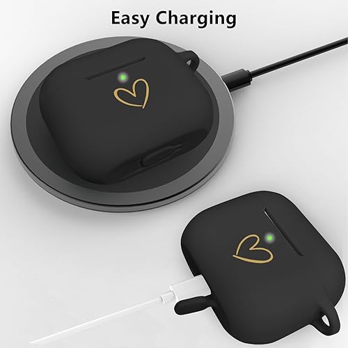 Miniatura 3 de Funda compatible con AirPods 3 2021, funda de silicona suave con patrón de corazón dorado para AirPods de 3 generación con llavero de letra A-Z con