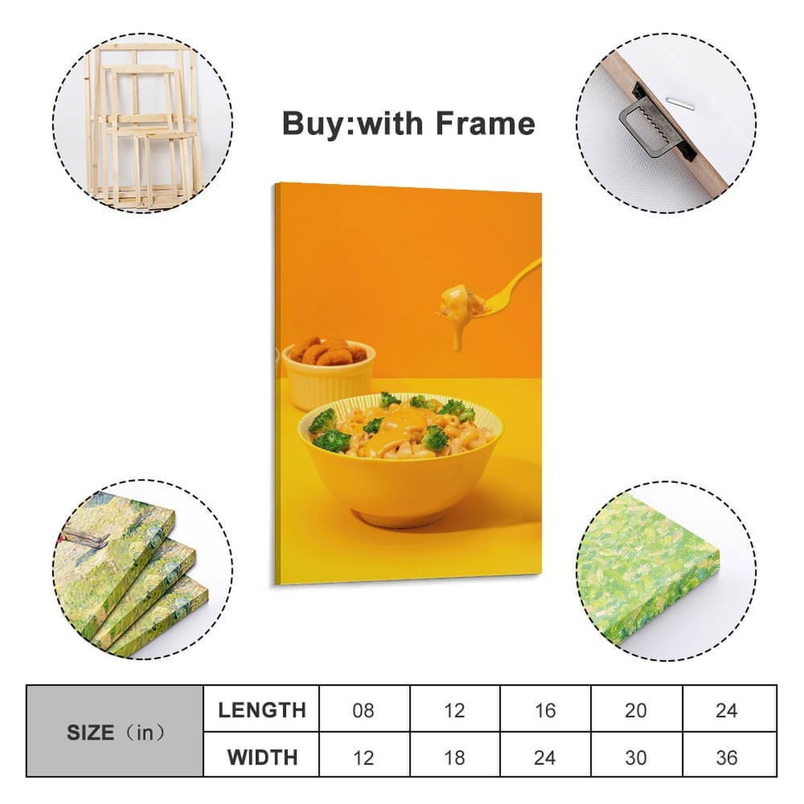 Lebensmittelposter im österreichischen Stil, Brokkoli, Käse, Makkaroni-Schale, dekoratives Gemälde, Leinwand, Wandposter und moderne Familienschlafzimmer-Dekoration, 50 x 75 cm