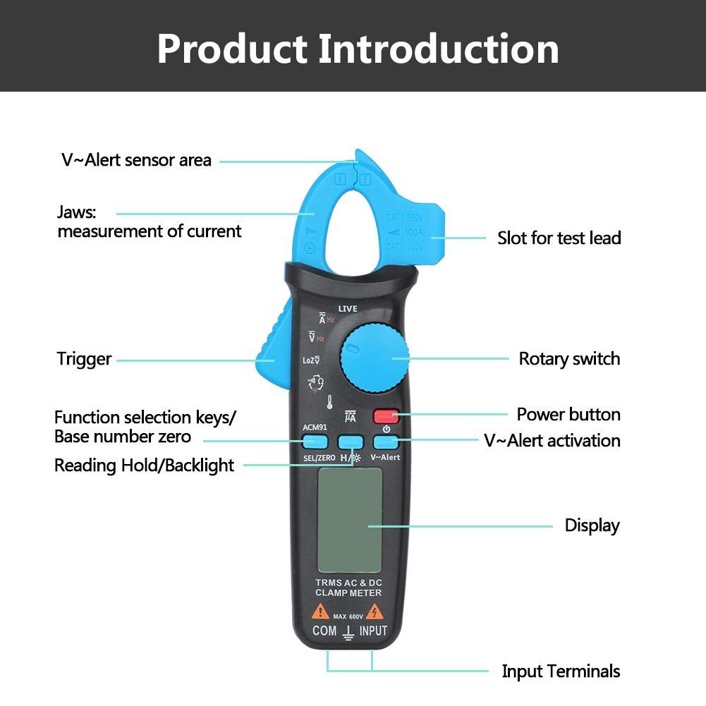 Digital Clamp Multimeter AC/DC Voltage Current Resistance Temperature