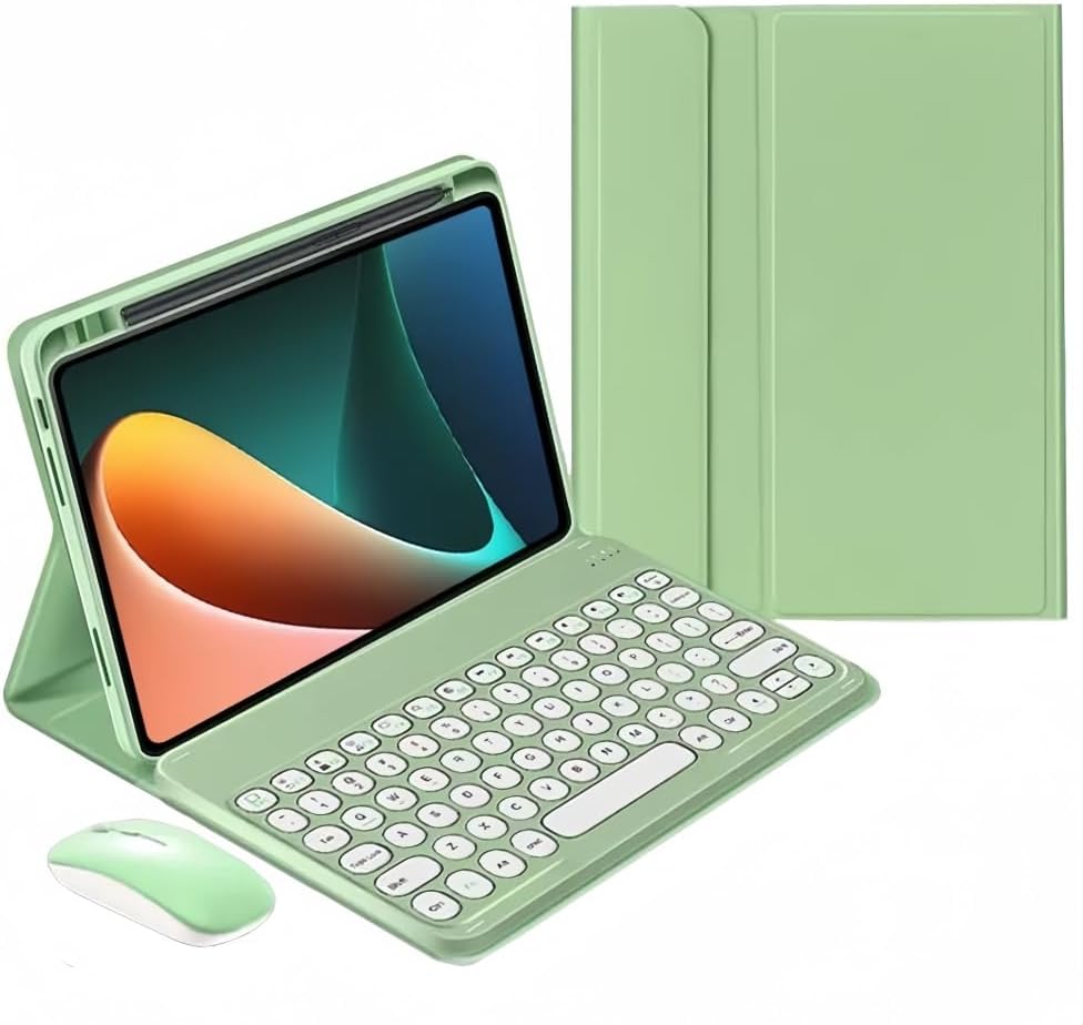 Keyboard Case for iPad Mini A17 Pro 2024/ iPad Mini 6th Gen 8.3-inch Case with Keyboard and Bluetooth Mouse, Detachable Candy Color Keyboard Cover Round Key,Dark Green