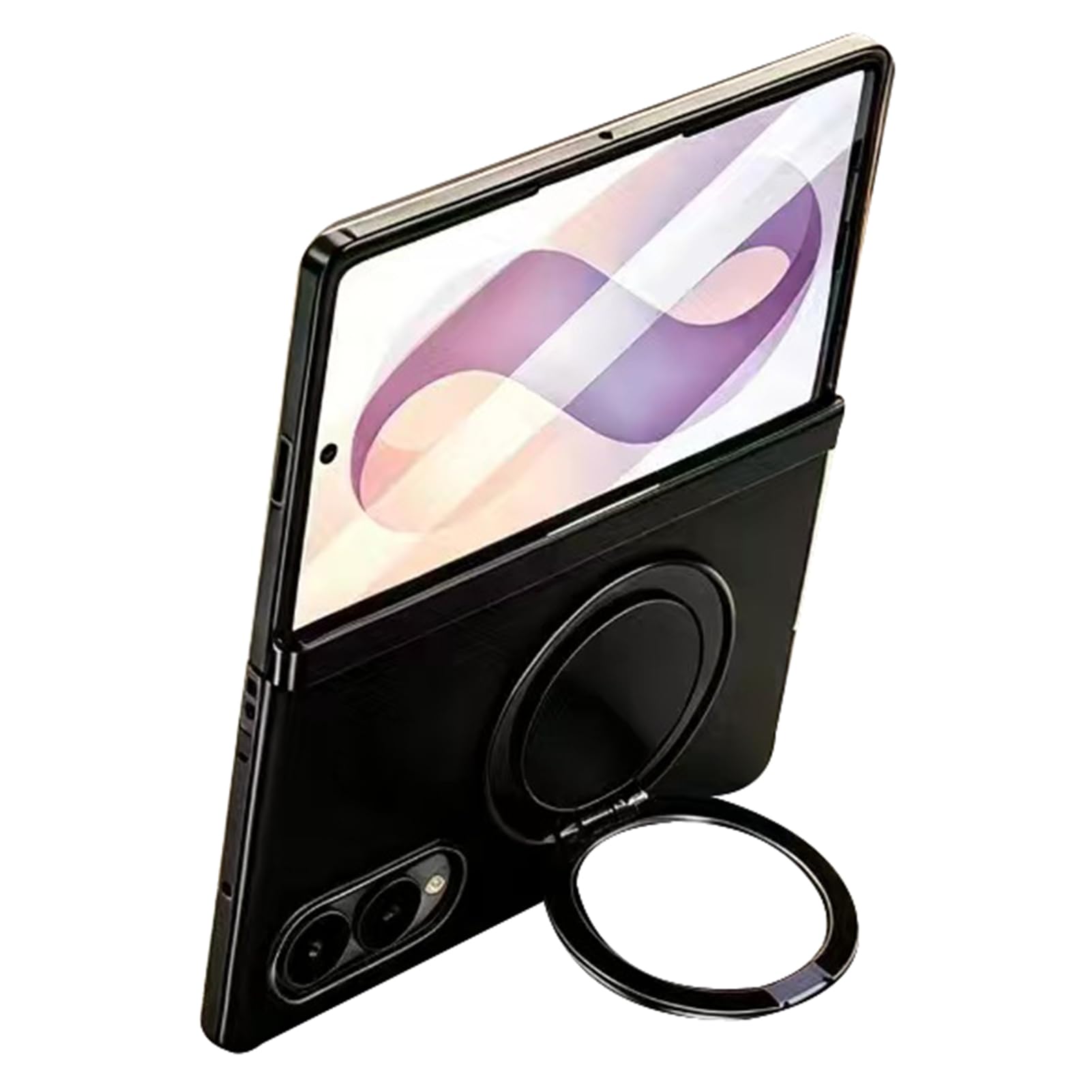 Etui z prawdziwej skóry do Samsung Galaxy Z Fold 8, ochrona ekranu z obrotowym pierścieniem magnetycznym, pełne owinięcie zawiasów, biznesowe, ręcznie wykonane, lekka, luksusowa obudowa (czarne)