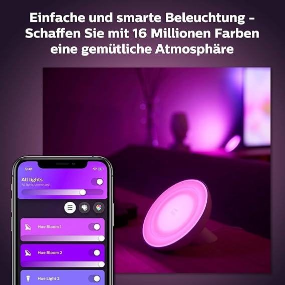 Philips Hue White and Colour Ambiance Bloom LED Table Lamp Black
