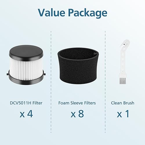 Miniatura 7 de Paquete de 4 filtros DCV501HB compatibles con aspiradora inalámbrica de 20 V DEWALT DCV501HB, con 8 filtros de funda de espuma y 1 cepillo, número