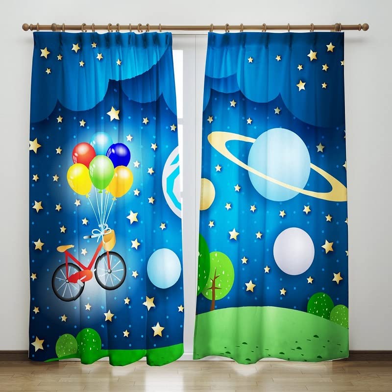 DHEBA FASHION 3D Balloons Digital Printed Polyester Fabric Curtains for Bed Room, Living Room Kids Room Color Multicolor Window/Door/Long Door (D.N.34) (4 x 5 Feet (Size: 48 x 60 Inch) Window, 2)