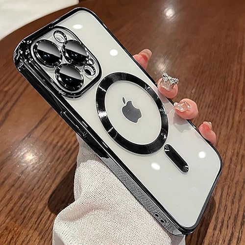 Funda magnética para iPhone 15 Pro Max transparente compatible con MagSafe protector de lente de cámara integrado, suave, delgada, a prueba de