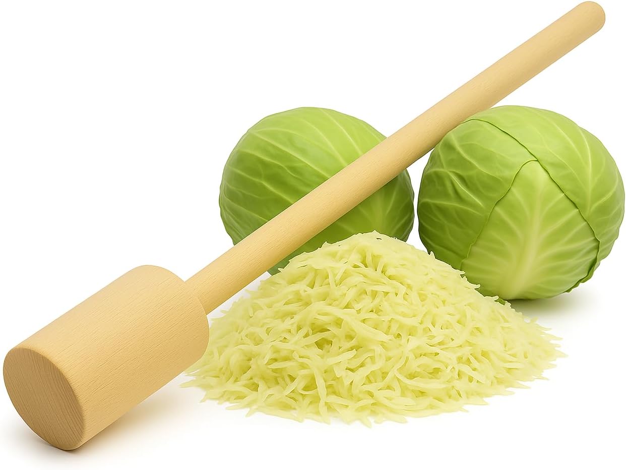 K&K Herb Pounder Cabbage Masher 60 x 5.5 cm Beechwood for Fermentation Crock Pot