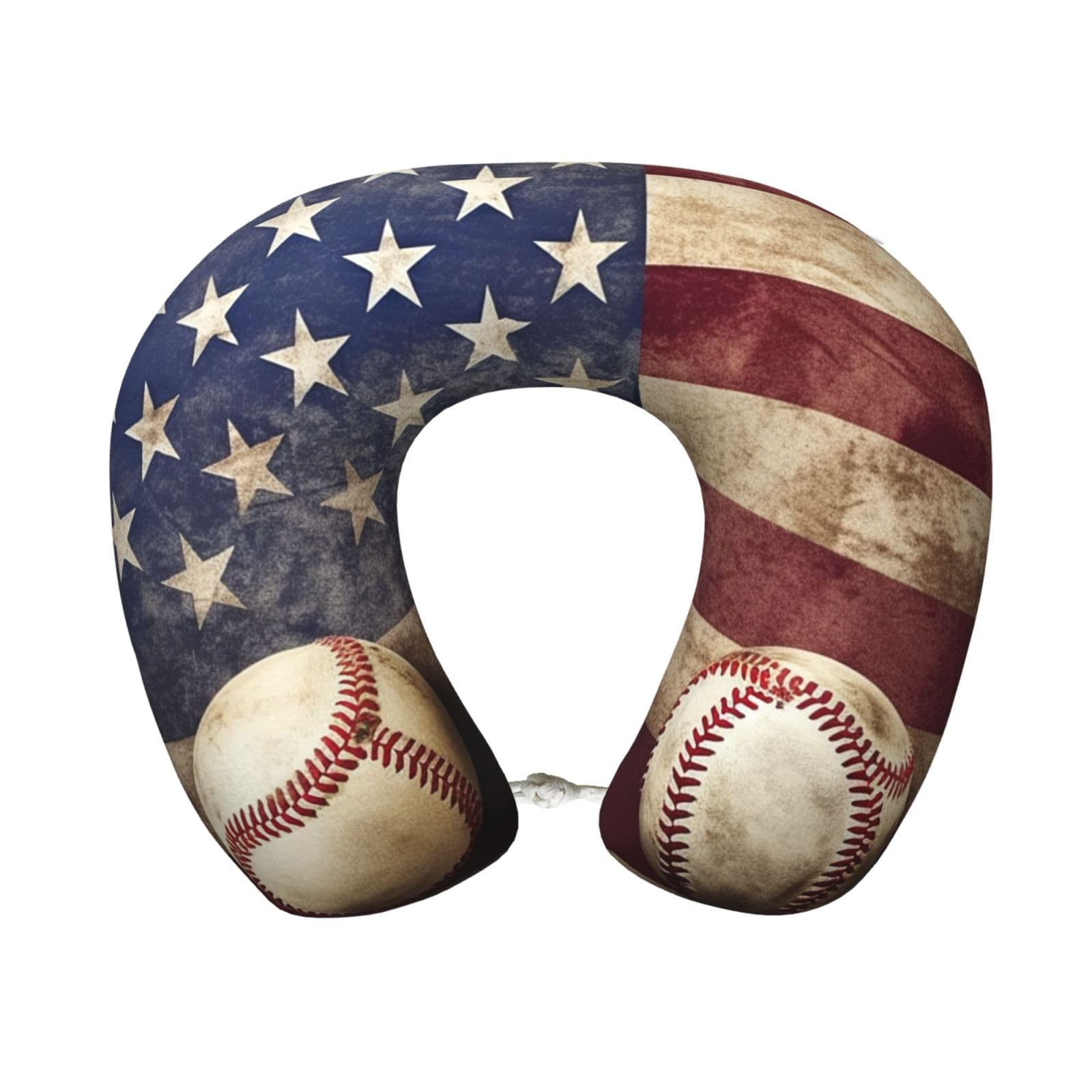 peiyeety American Flag and Baseball Travel Pillow Memory Foam - Comfortable U Shape Neck Pillows for Sleeping, Neck and Head Support Portable Airplane Pillow Adjustable Flight Pillow, Washable Cover