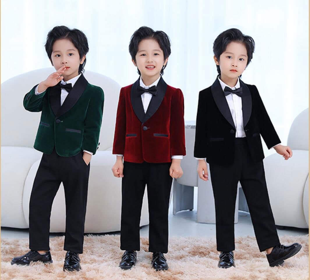 Mi Bo Tong Velvet Shawl Lapel Boys Suits One Button Formal Boys Tuxedos Flower Boy Suits Performance Suits