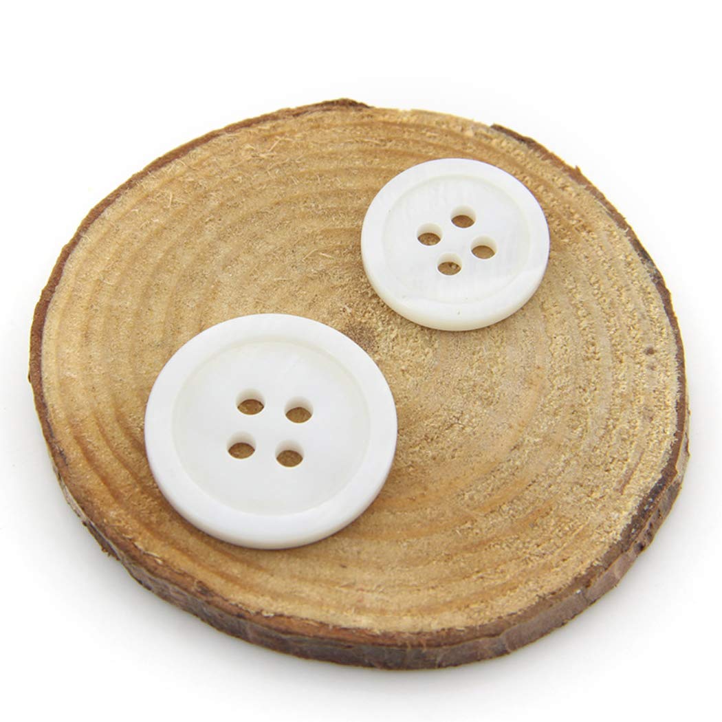 Guziki guziki do ubrań 8-40PCS Naturalny guzik muszlowy-cienki brzeg 4-otworowy guzik żywiczny do koszuli-biały okrągły guzik guziki do szycia na swetry DIY wełniane płaszcze 20mm-12PCS(18mm-16Pcs)