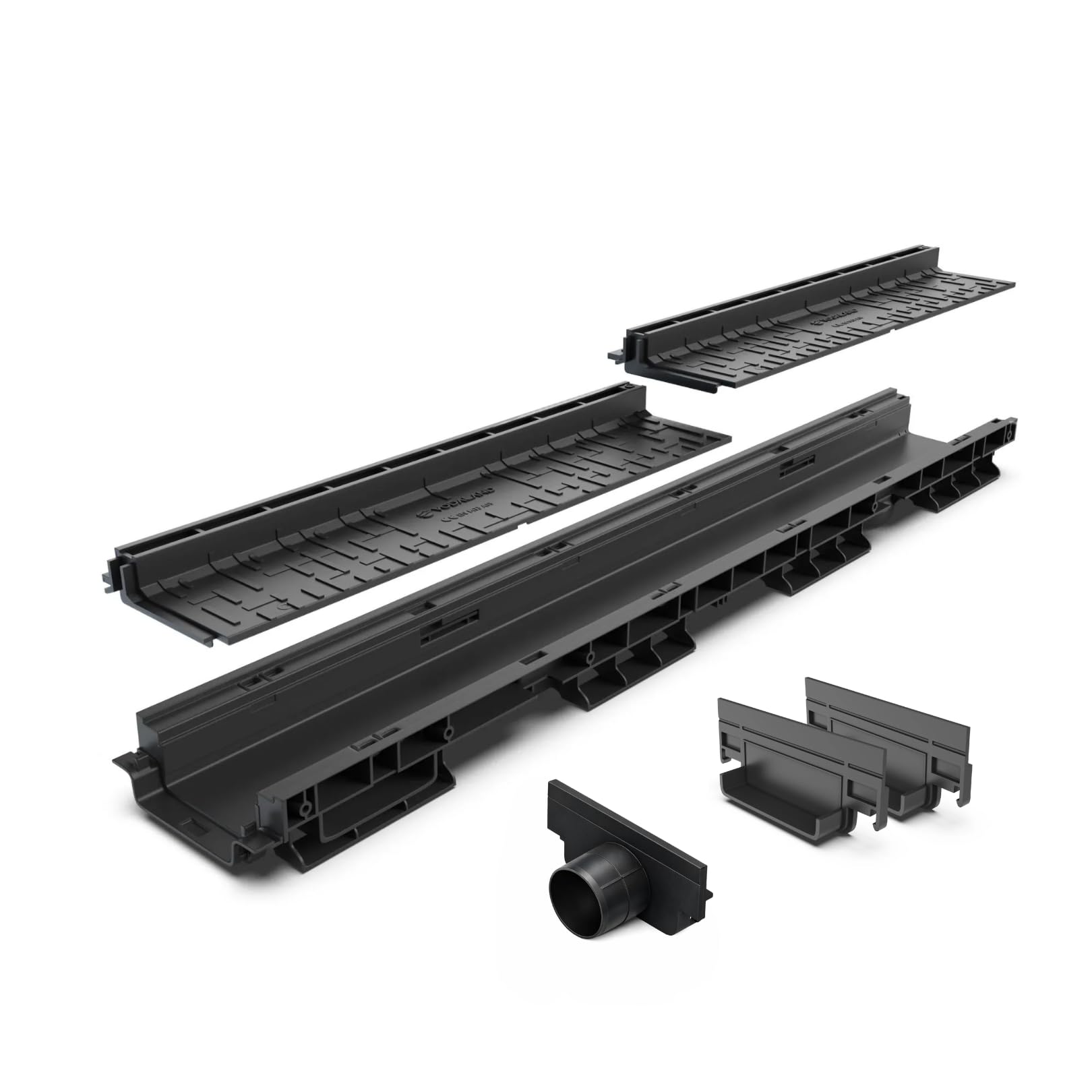 VODALAND - Canal de Drenaje con Rejilla Oculta Ranurada de plastico Color Negro - Pack de 3 Metros para terraza y Piscina, Aguas Pluviales y Desagüe | Solución Elegante y Funcional para Exteriores