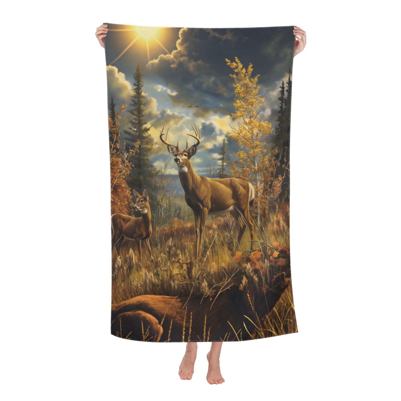 HLBSDM Majestic Deer Beach Towel 31inx51in Wildlife Sand Free Microfiber Bath Towel Ultra Soft Quick Dry Pool Towel Absorbent Towel Lightweight Towel for Swimming Bathroom Decor