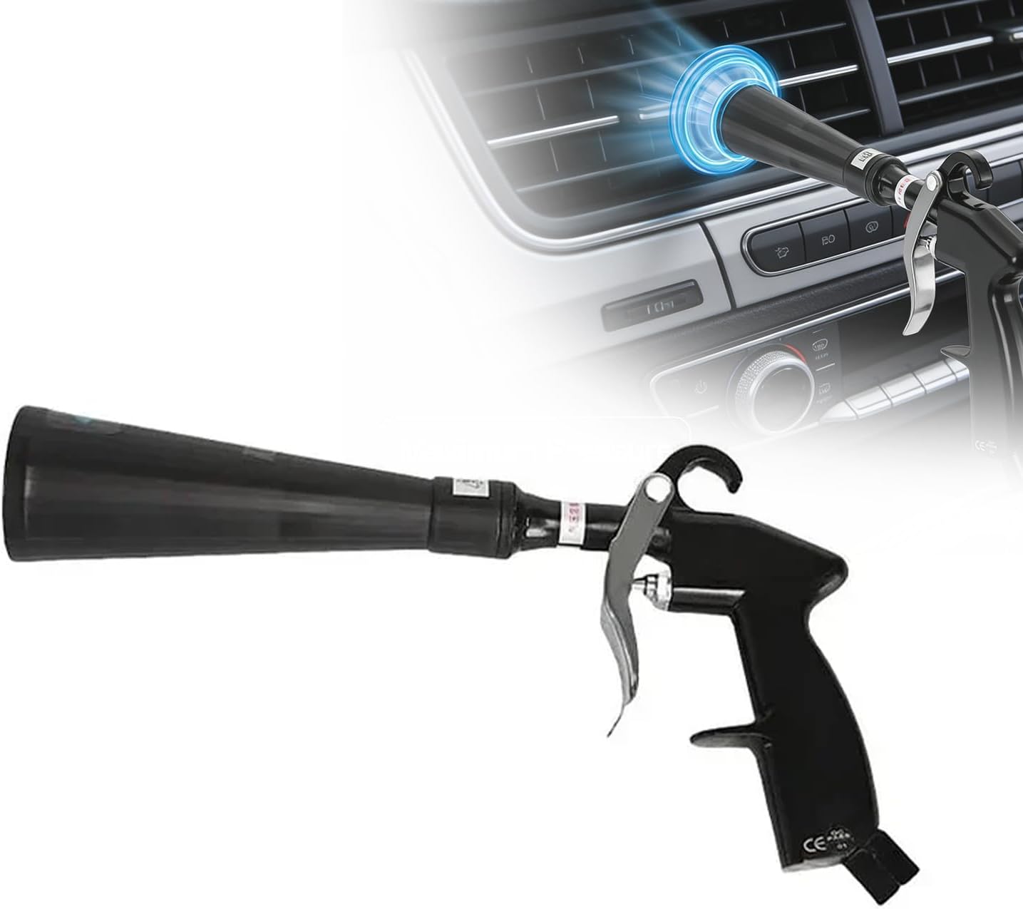 SakerPlus Dry Cleaning Gun, Air-Powered Car Interior Cleaning Tool with Vortex Airflow, Air Compressor Gun for Seats, Carpets, Floor Mats, Vents and Auto Detailing (2 Set Nozzle)