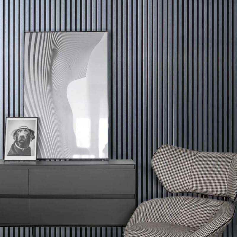 DECOON Panneau Mural Acoustique tasseaux Bois 250 x 30 x 1,9 cm - alu/Feutrine Noir - 0,75m²