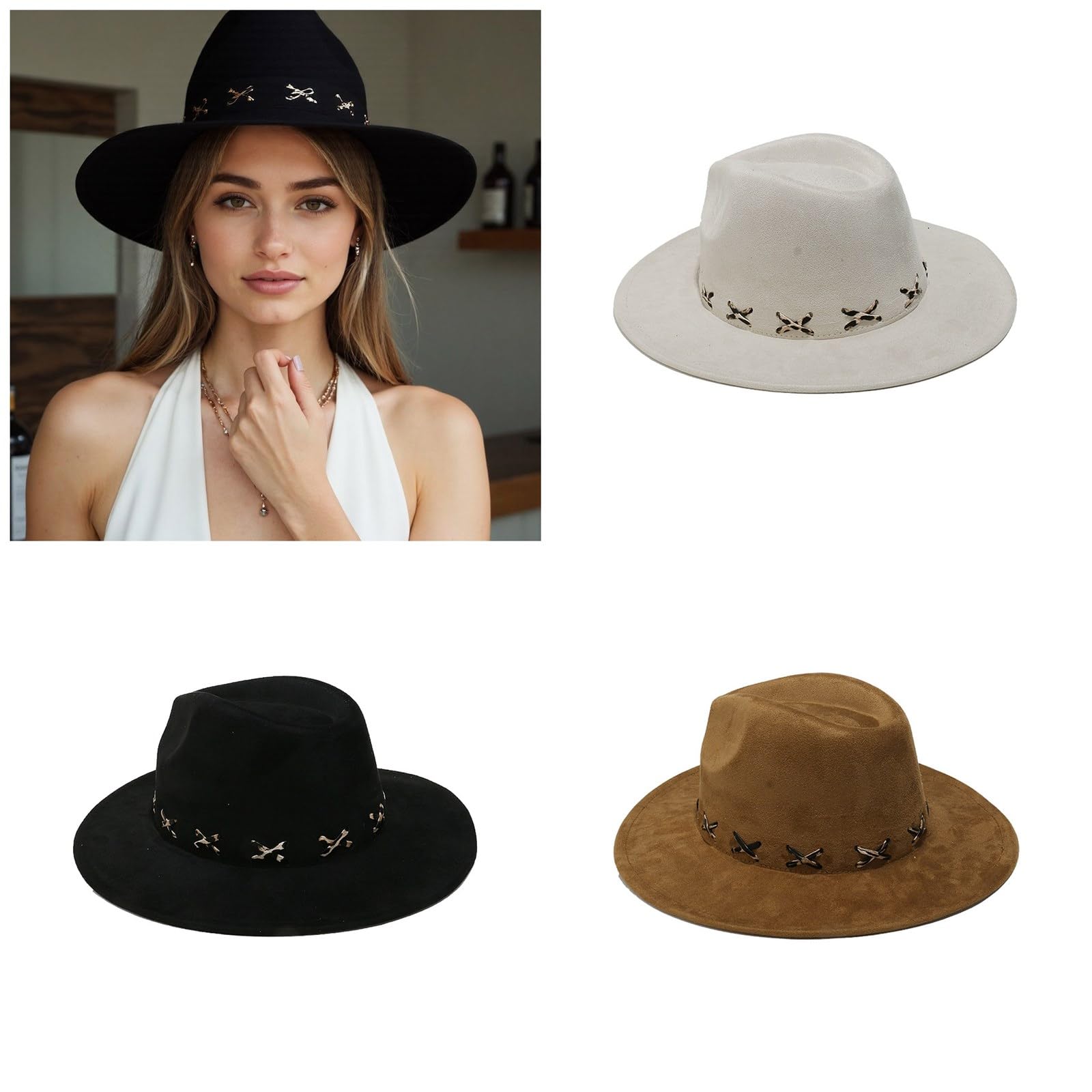 Fcnjsao Fedoras Panama Hat Unique Wide Brimmed for Women Men Photo Props Western for Men Women Unisex Wear