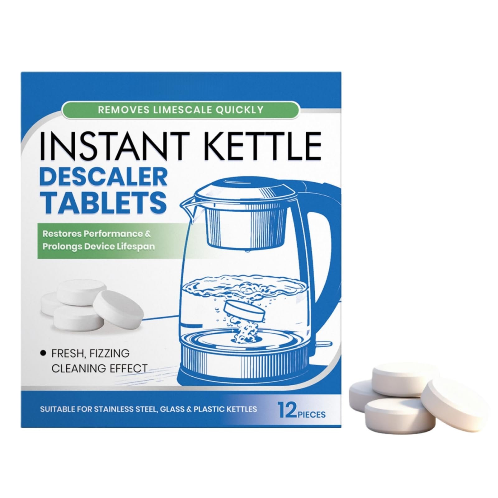 12 Pack Kettle Descaler Tablets,Limescale Remover & All Purpose Cleaner for Coffee Machines,Kettles,Irons,Powerful Descaling Tablets,Limescale Remover Kettle,Limescale Tablets Washing Machine
