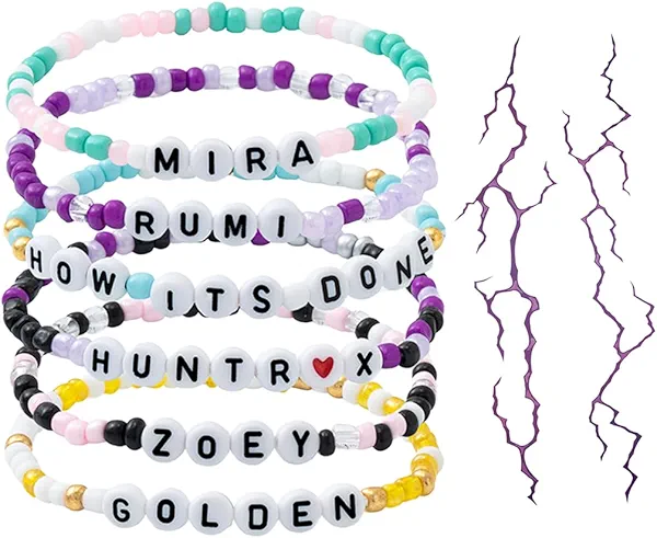 K pop Demon Merch Rumi Zoey Mira Friendship Bracelets and Tattoo for Women Teens Fans, Saja Jinu Bracelets Costume Accessories Set for Halloween Cosplay Gifts