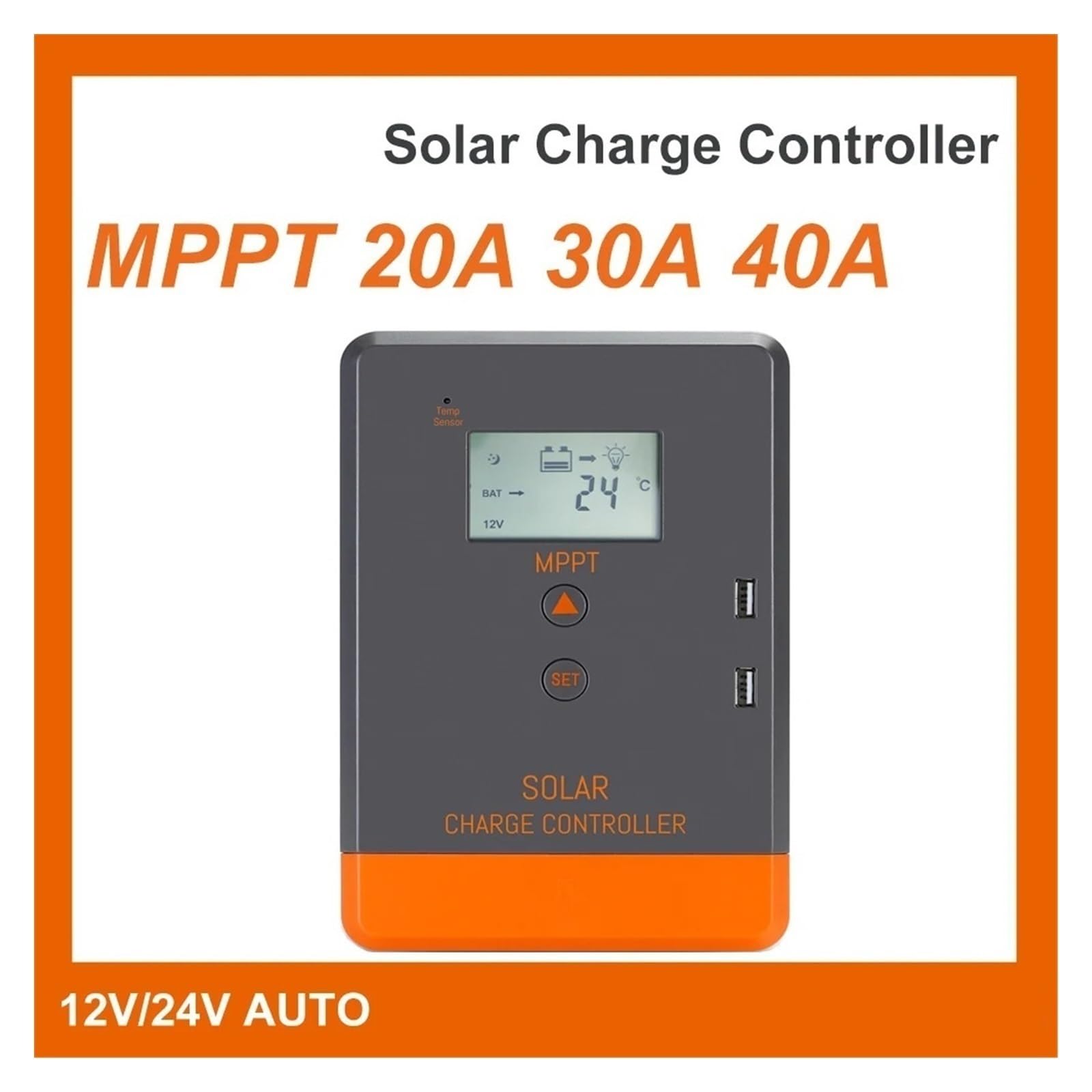 Kontroler ładowania słonecznego, 20A 30A 40A MPPT Regulator Ładowania Słonecznego 12V 24V Automatyczny Wyświetlacz LCD Słoneczny Pasuje Do Akumulatorów AGM Zalanych Żelem I Baterii Litowych(40A)