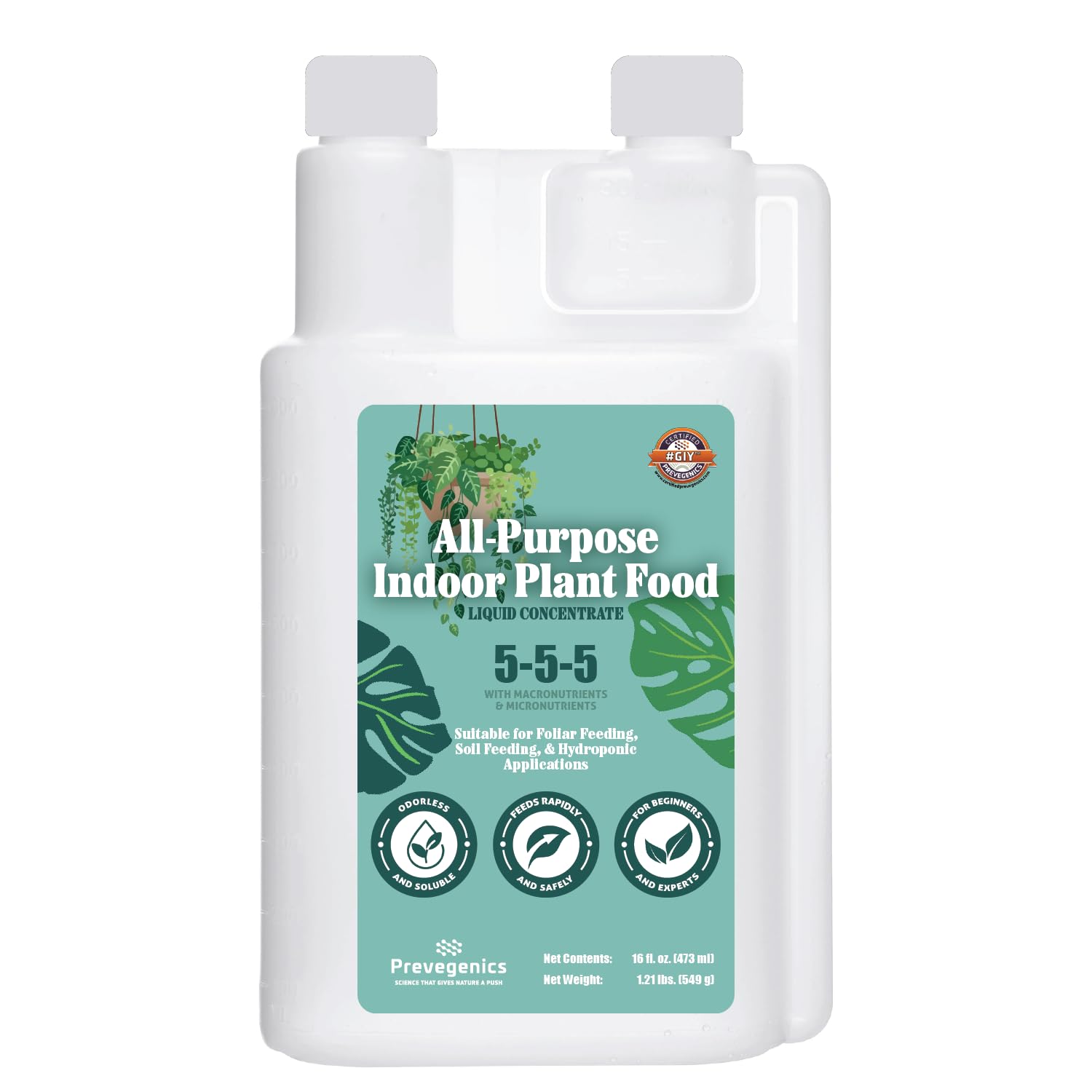 Prevegenics All-Purpose Indoor Plant Food | All-Natural, Odorless, Soil Feeding, Foliar Feeding, or Hydroponic Applications (1 Pack (16 fl. oz.))