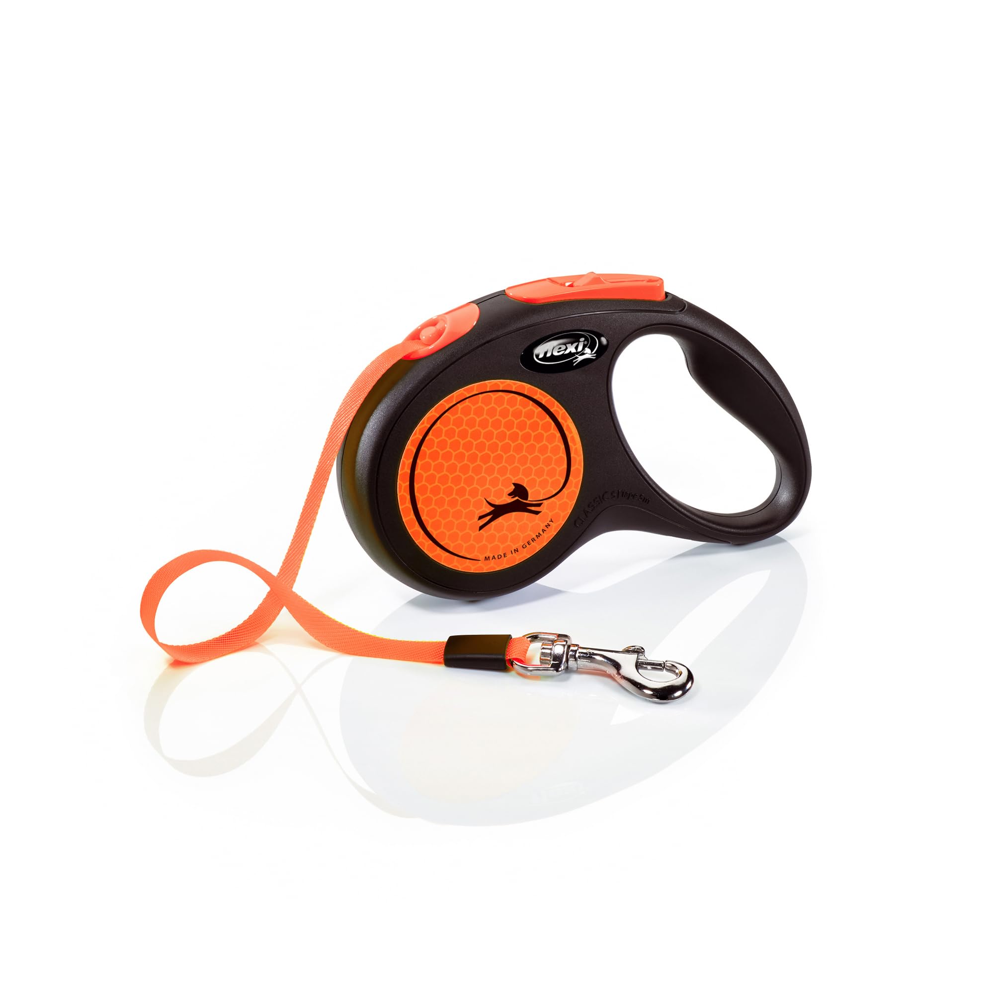 flexiNew Neon Tape Orange Small 5m Retractable Dog Leash/Lead for dogs up to 15kgs/33lbs, Black