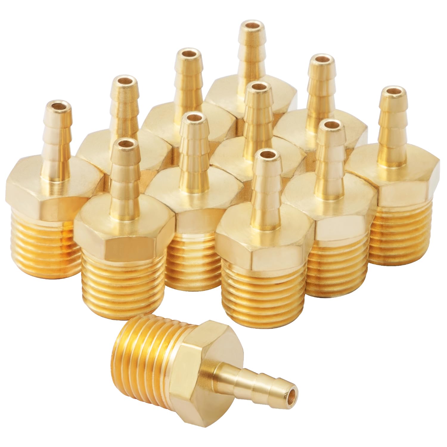 SUNGATOR 12-Pack 1/4" NPT to 1/8" Hose Barb Fittings, Brass Air Hose Fittings, 1/8" Barb to 1/4" NPT Male Thread Adapter, Brass Air Line Repair
