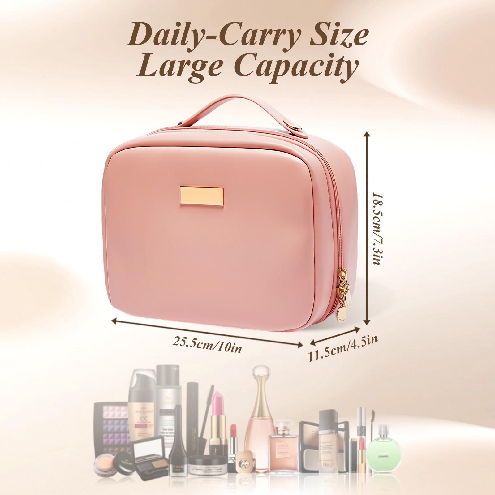 Aucuu Makeup Bag, Large Capacity Travel Cosmetic Case, PU Leather Waterproof Toiletry Bags, Portable Travel Make Up Bag - Image 2