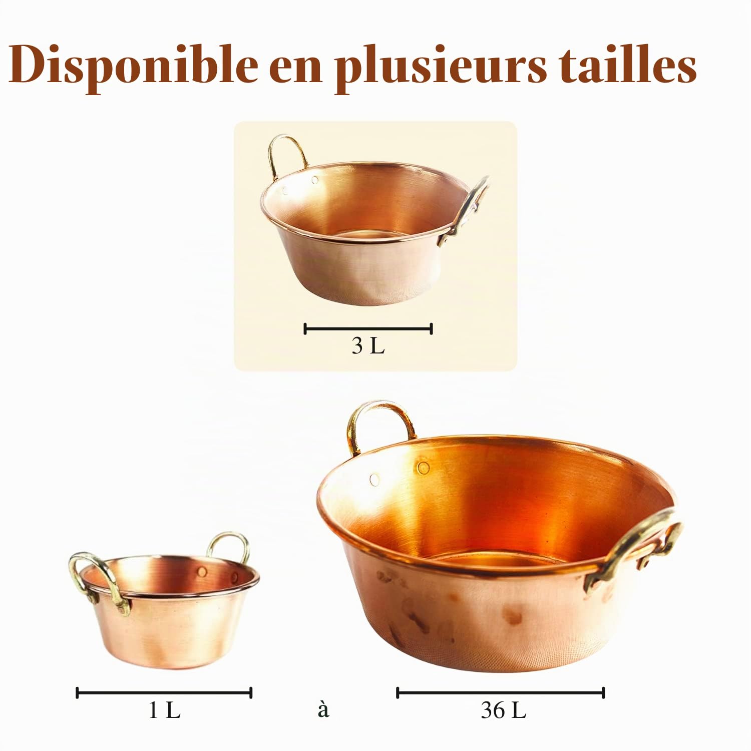 Bassine à confiture 26 cm en cuivre masssif