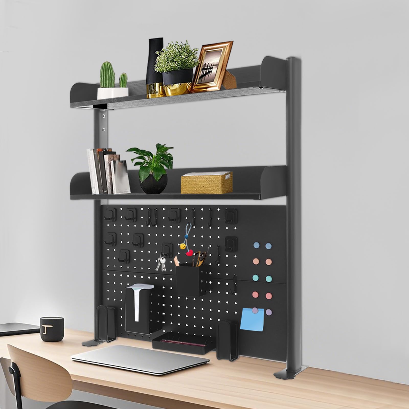 Scaffale da scrivania regolabile in altezza e salvaspazio, con clip e bacheca, organizer da scrivania moderno per ordine (95 x 80 x 12,5 nero)